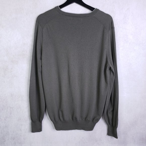 Brunello Cucinelli Wool Cashmere Men's Sz 54 V-Neck Knit Pullover Sweater Olive - Picture 2 of 10